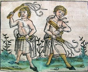 A wood cutting of flagellants from the Nuremberg chronicles 1440 - 1514